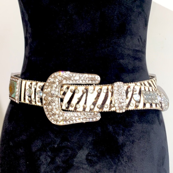 Zebra Leather Cowhide Rhinestone Western Belt Crystal Embellishment main image 5